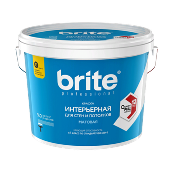 Краска BRITE PROFESSIONAL для стен и потолков матовая база А, ведро 9 л