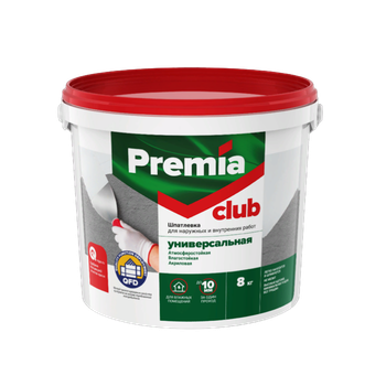 Шпатлевка PREMIA CLUB универсальная для наружных и внутренних работ, ведро 8 кг