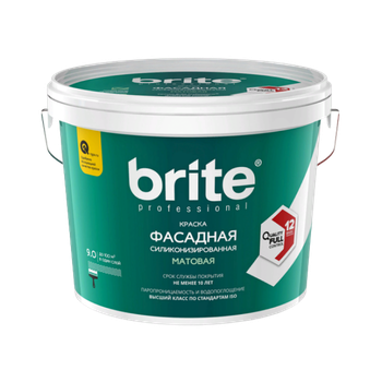 Краска BRITE PROFESSIONAL фасадная силиконизированная белая матовая база А, ведро 2,7 л