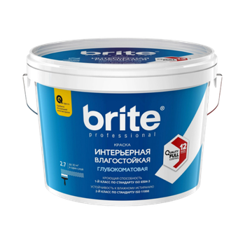 Краска BRITE PROFESSIONAL интерьерная влагостойкая глубокоматовая база С, ведро 2,7 л