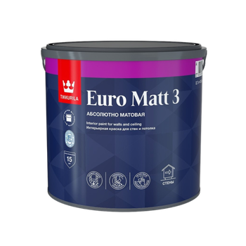 Краска TIKKURILA Euro Matt 3 интерьерная краска для стен и потолков, база А, C, ведро 2,7 л. (акриловая)