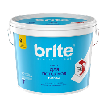 Краска BRITE PROFESSIONAL для потолков белая матовая база А, банка 9 л