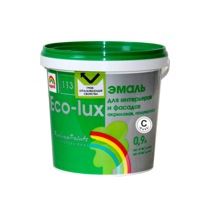 Эмаль ECO-LUX интерьерная и фасадная шелковисто-матовая база С 0,9 л (акриловая) (фото 1)
