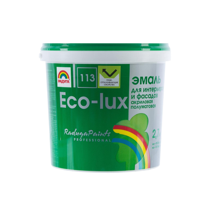 Эмаль ECO-LUX интерьерная и фасадная шелковисто-матовая база А 2,7 л (акриловая) (фото 1)