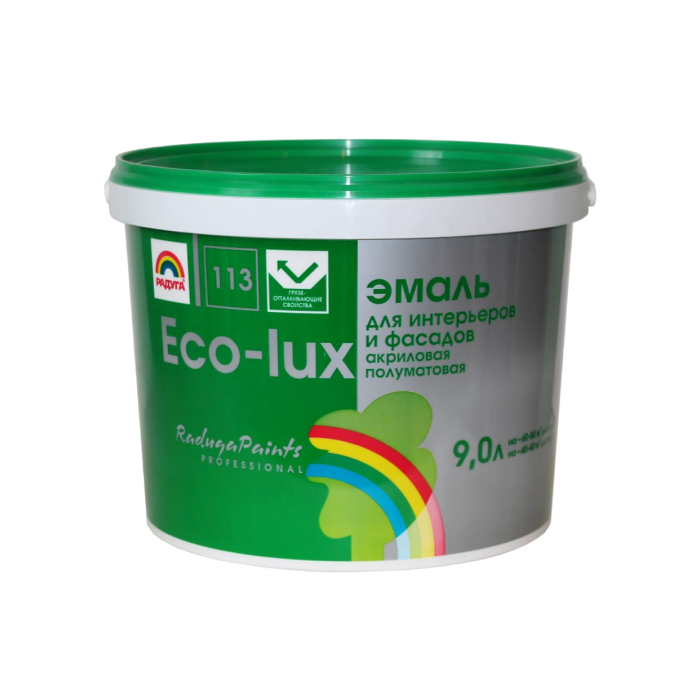 Эмаль ECO-LUX интерьерная и фасадная шелковисто-матовая база А 9 л (акриловая) (фото 1)