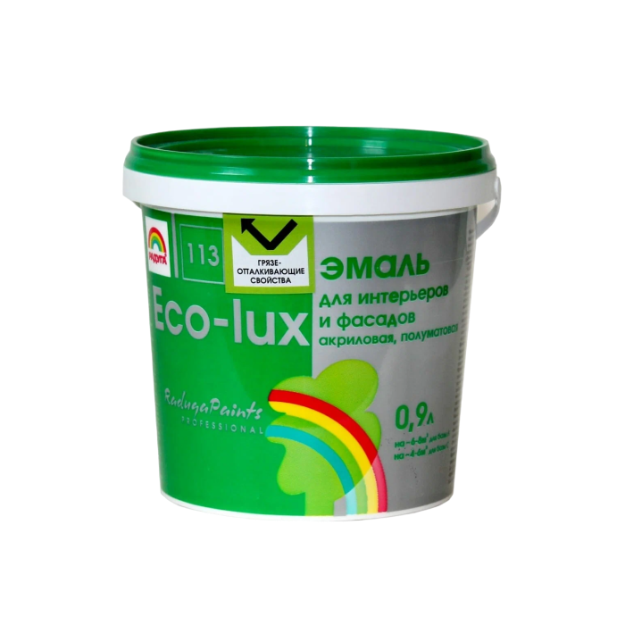 Эмаль ECO-LUX интерьерная и фасадная шелковисто-матовая база А 0,9 л (акриловая) (фото 1)