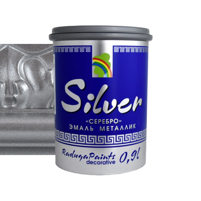 Эмаль РАДУГА 117 декоративная металлик SILVER 0,9 л (фото 1)
